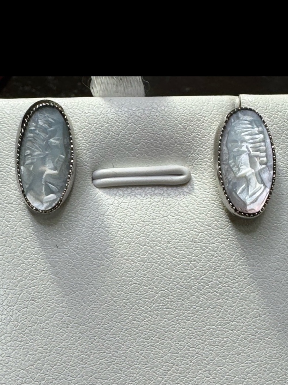 14k Mother Of Pearl Cameo Pierced Earrings